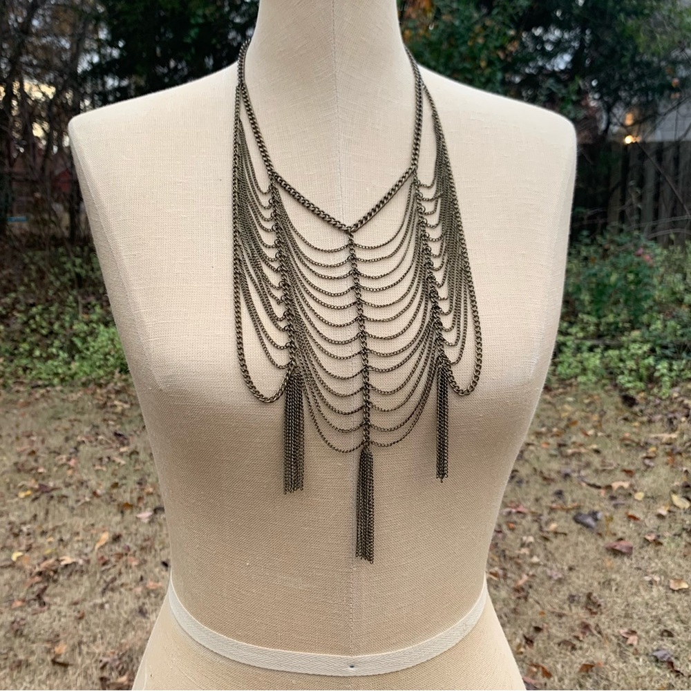 Symmetrical Chain Draped Tassel Necklace - Picture 4 of 6